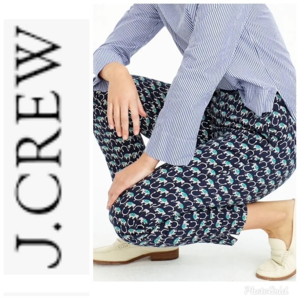 J. CREW Blue Elephant Print Pants size 0 - Picture 3 of 10